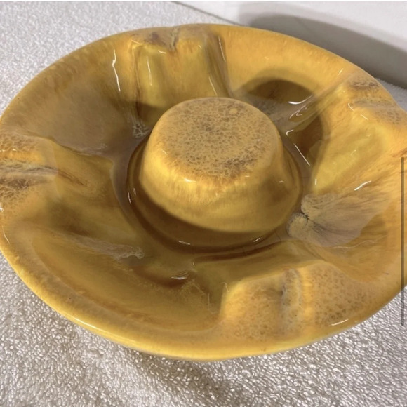 Vintage MCM Yellow  Pottery Ceramic Ashtray Trinket Dish - Picture 5 of 12
